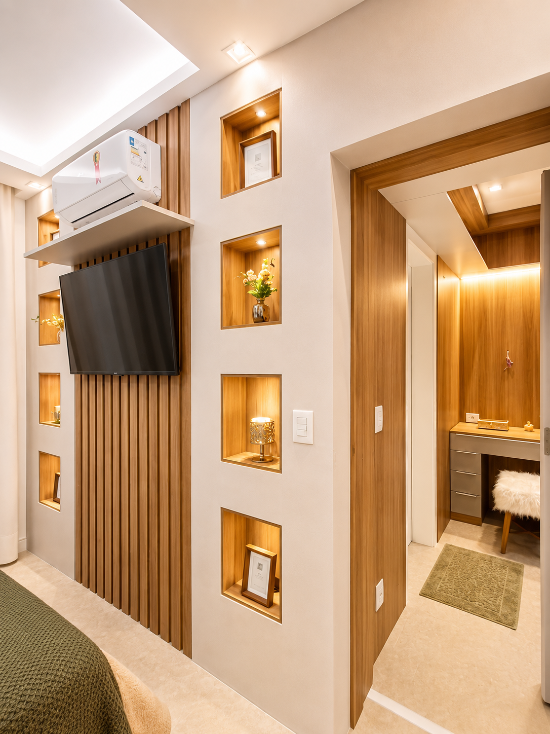 Quarto com marcenaria acolhedora